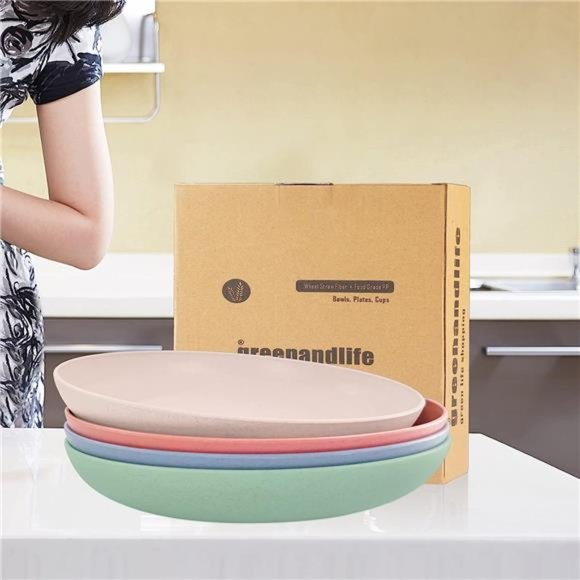 Lightweight Wheat Straw Plates -4Pack Unbreakable Dishes & Plates Sets Non-toxin - Picture 6 of 6